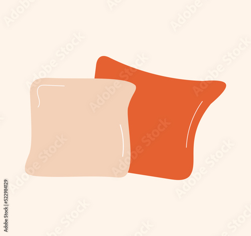 Pair of soft pillows in different colors vector illustration. Flat style on a white background. Composition of sleep products icons with a pair of sofa cushions.