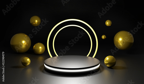 Premium pedestal or black round pedestal with white light on luxury minimal in Studio. Mockup for Product Presentation Brand design  cosmetics  empty pedestals  product banners. 3D render illustration