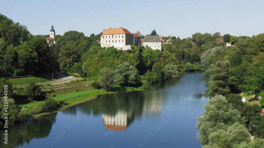 Aerial view of old Ozalj town on the Kupa River, Croatia Aerial view of old Ozalj town on the Kupa River, Croatia