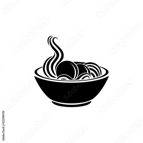 Meat Balls in the Cup. Silhouette of the Noodle Bowl for Logo or Graphic Design Element. Bakso. Vector Illustration 