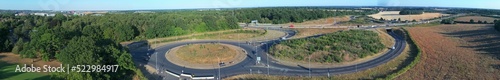 High Angle View of Luton Airport Junction Interchange of Motorways M1 J10 at Luton City of England UK. it is Connection Luton City and London Luton Airport Image Created on 11th August 2022 with Drone photo