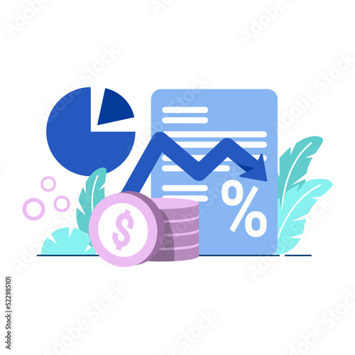 inflation report icon flat Illustration for business finance chart percent coin dollar bill perfect for ui ux design, web app, branding projects, advertisement, social media post
