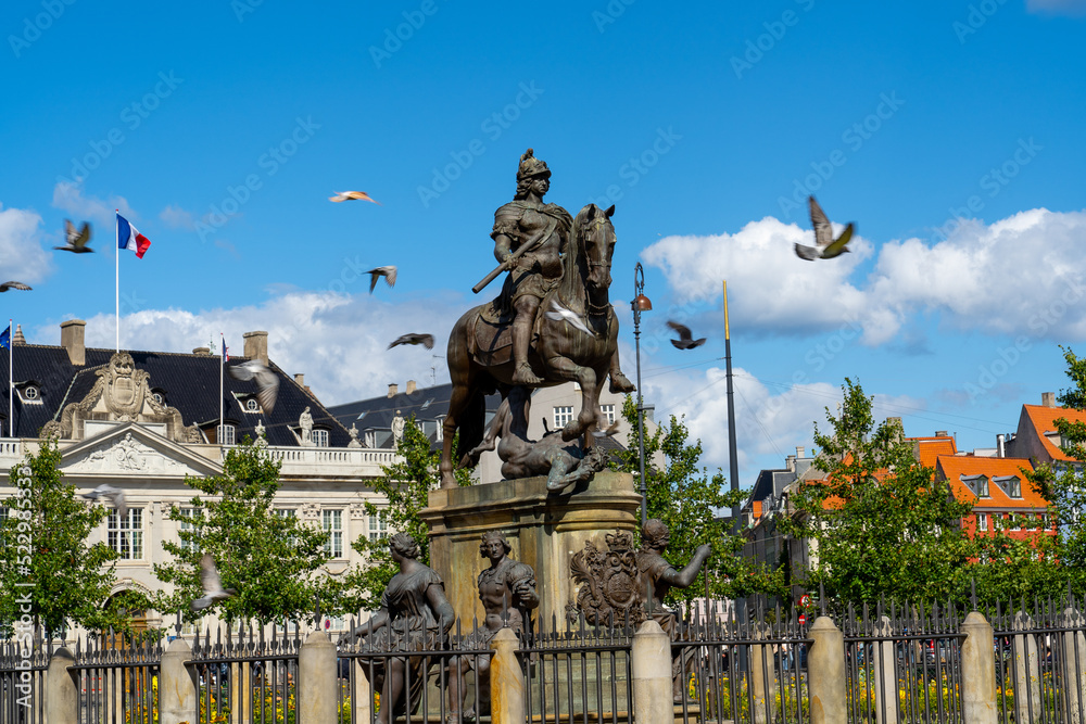 Fototapeta premium Christian V statue in Kongens Nytorv (King's New Square) in Copenhagen, Denmark