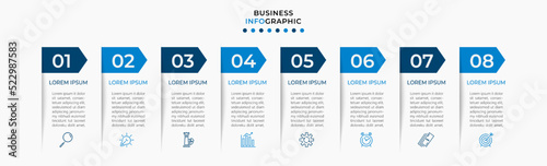 Vector Infographic design business template with icons and 8 options or steps. Can be used for process diagram, presentations, workflow layout, banner, flow chart, info graph
