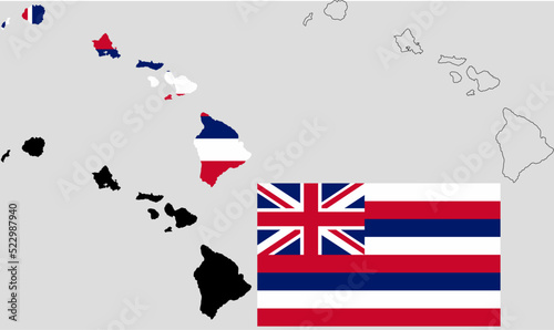 state of Hawaii map flag icon set