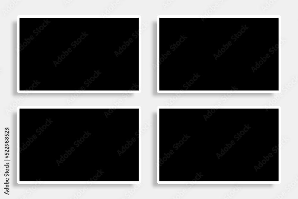 4 Rectangle photo frames in black & white color & a simple layout. Used as a printable photo collage template or a mock up to place album pictures or photographs collection in a classic old style.