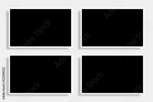 4 Rectangle photo frames in black & white color & a simple layout. Used as a printable photo collage template or a mock up to place album pictures or photographs collection in a classic old style. photo