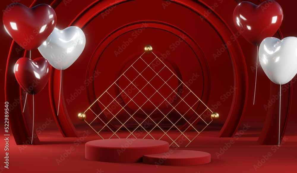 © Thares2020 - 3D rendering of blank product background for cream cosmetics Modern red podium background