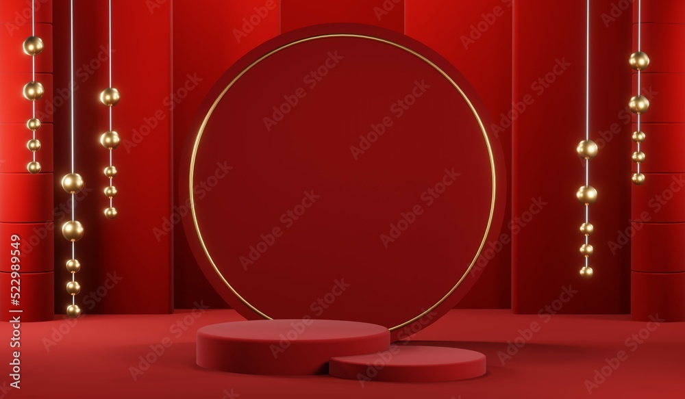 3D rendering of blank product background for cream cosmetics Modern red podium background