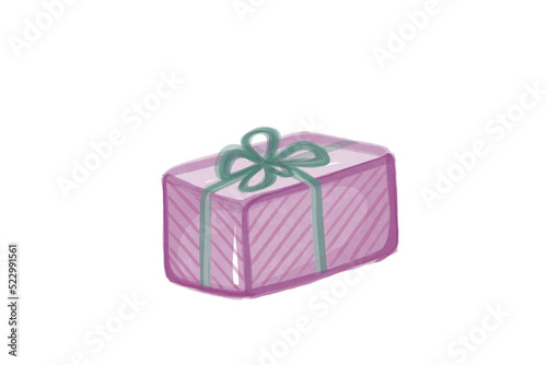 Painted Watercolor gift box isolated on white background, a colorful gift box for using in celebration event party, Christmas and new year