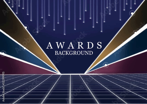 Royal golden blue pink abstract award background. Sparkle glowing effect design concept. Show night decorative invitation. Trendy, luxury shining visual vector background. Backdrop for nomination