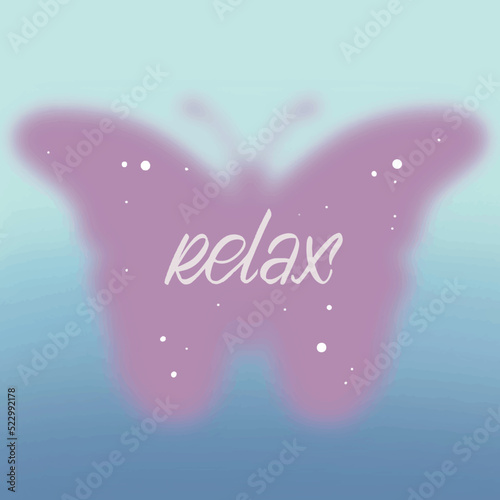 Bright beautiful gradient postcard with hearts, quotes, butterflies, flowers, waves in 70-90s style. Groovy trendy gradients, typography, y2k. Post templates 