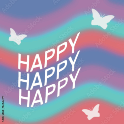 Bright beautiful gradient postcard with hearts, quotes, butterflies, flowers, waves in 70-90s style. Groovy trendy gradients, typography, y2k. Post templates 