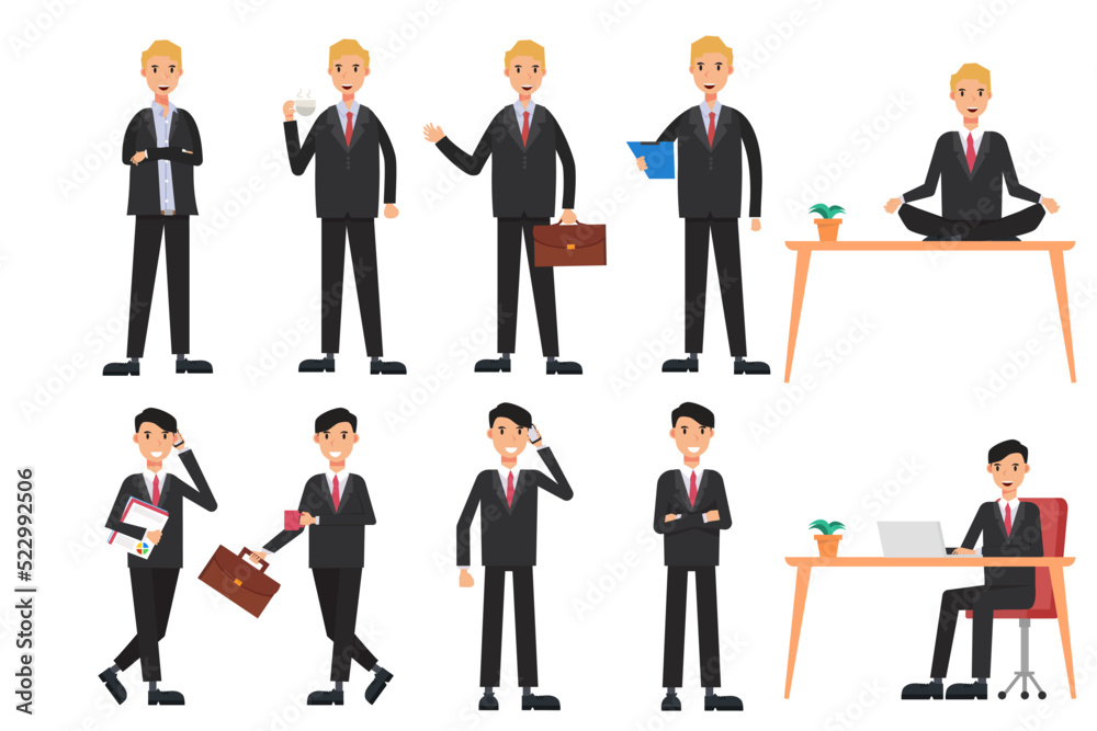 set Businessman working character design . Vector set Businessman working character design . Vector
