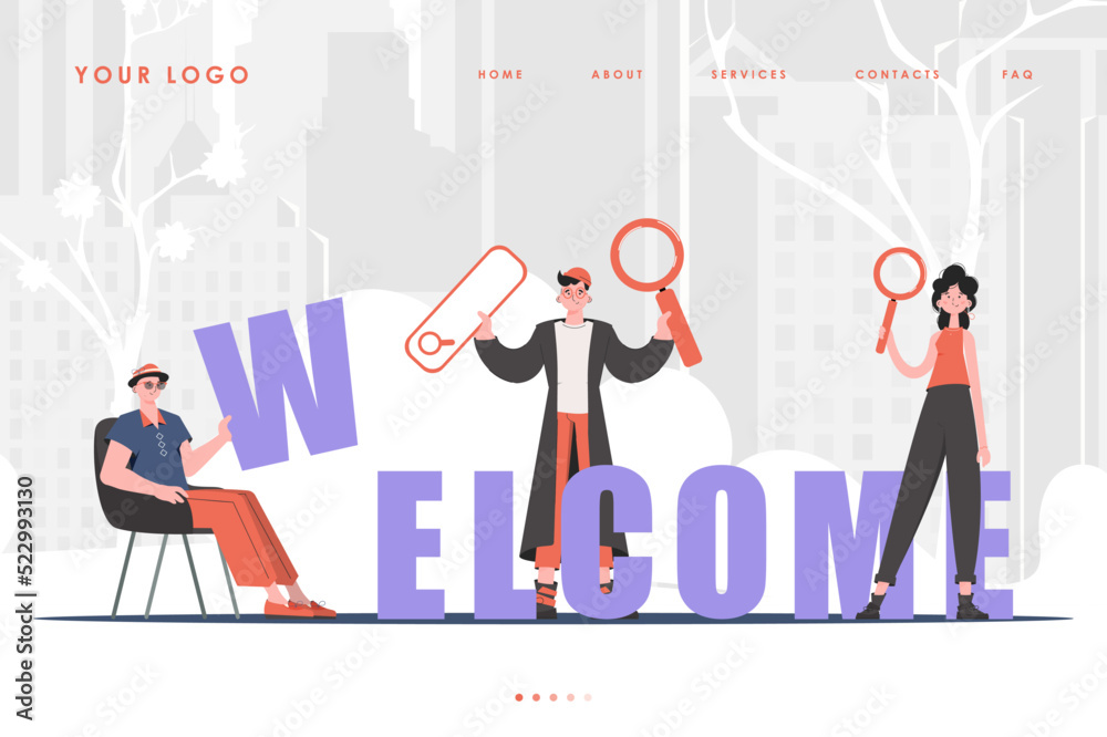 Welcome Landing Page Diverse Team of People Website Start Page. Cartoon character style. Vector. Welcome Landing Page Diverse Team of People Website Start Page. Cartoon character style. Vector.