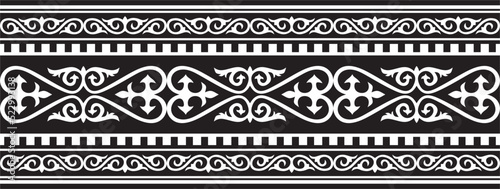 Vector monochrome seamless Kazakh national ornament. Ethnic pattern of the nomadic peoples of the great steppe, the Turks. Border, frame Mongols, Kyrgyz, Buryats, Kalmyks.