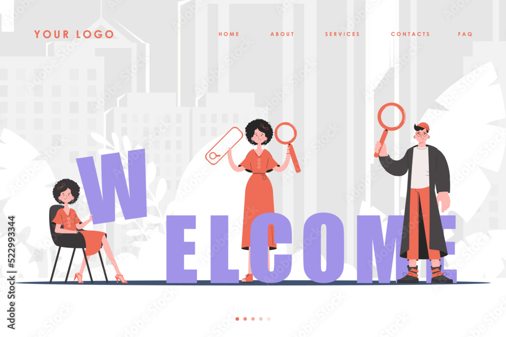Welcome Landing Page Diverse Team of People Home page for website. Trendy flat style. Vector. Welcome Landing Page Diverse Team of People Home page for website. Trendy flat style. Vector.