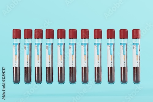 Blood samples for the Coronavirus COVID Test. The concept of the coronavirus pandemic  the new wave of infections. COVID diagnosis. 3D render  3D illustration.