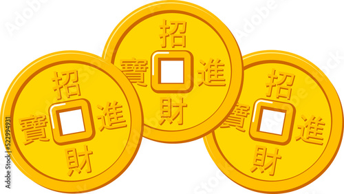 Golden chinese coins, vector china gold money photo