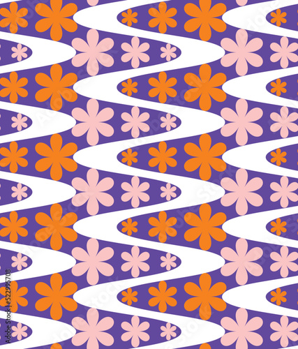 Abstract Wavy Stripes Floral Modulation Hypnotic Psychedelic Seamless Retro Pattern Trendy Fashion Colors Perfect for Allover Fabric Print or Wrapping Paper Concept