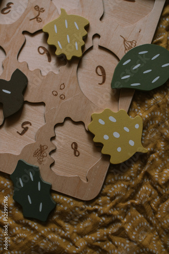 Wooden sorter with autumn leaves