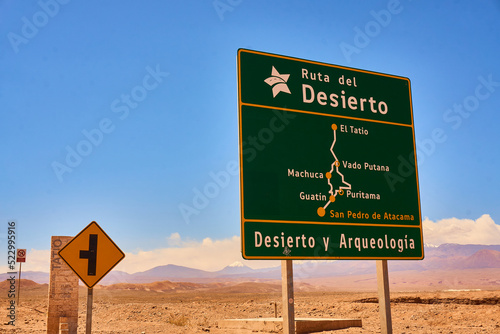 desert route road sign in atacama chile photo