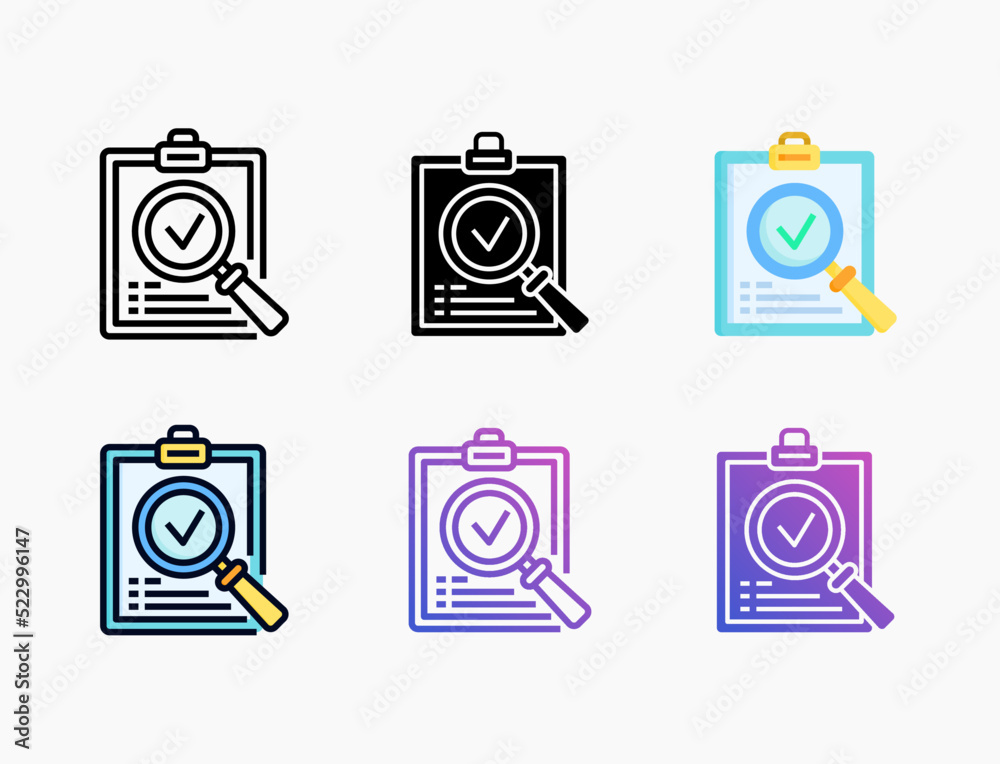 Checking icon set with different styles. Style line, outline, flat, glyph, color, gradient. Editable stroke and pixel perfect. Can be used for digital product, presentation, print design and more. Checking icon set with different styles. Style line, outline, flat, glyph, color, gradient. Editable stroke and pixel perfect. Can be used for digital product, presentation, print design and more.