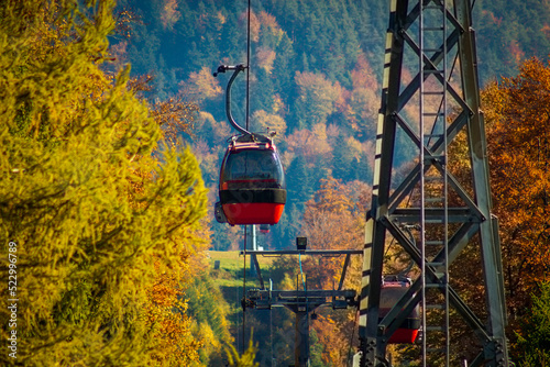 Gondola Lift on Jaworzyna Krynicka Mountain in autumn. Krynica-Zdroj, Poland.