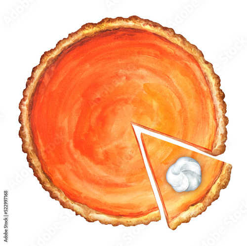 Traditional american pumpkin pie watercolor photo