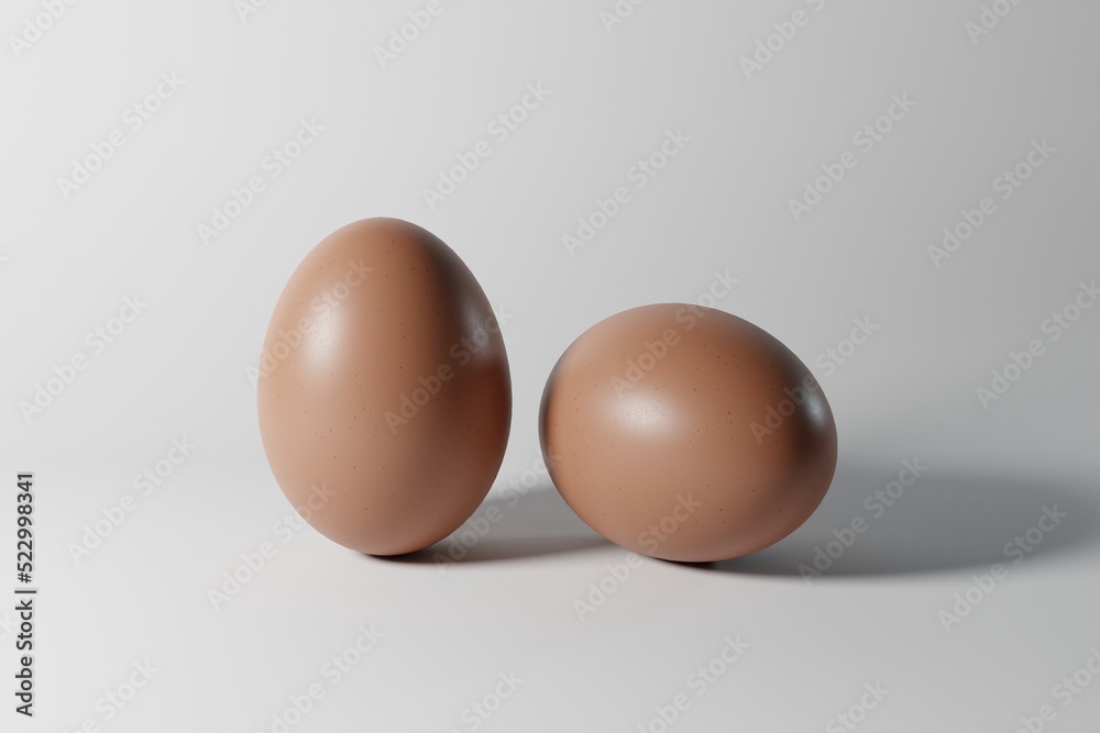 Eggs on a white light background. Concept of using eggs, cooking and making scrambled eggs. 3d render.