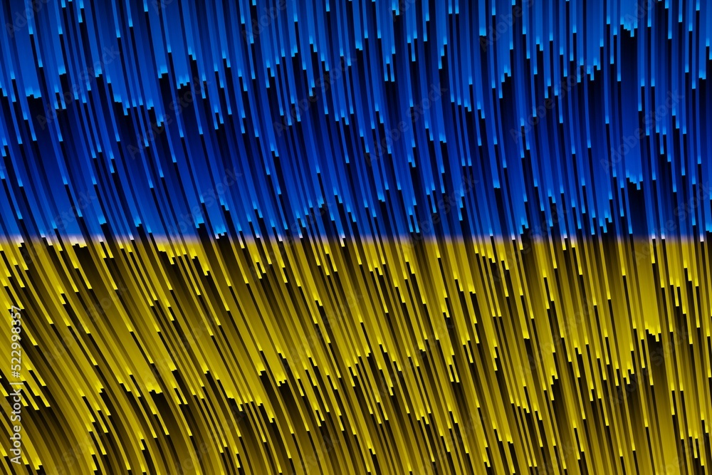 Fototapeta premium Ukraine flag made of abstract patterns. The concept of the war in Ukraine with Russia. 3d render.