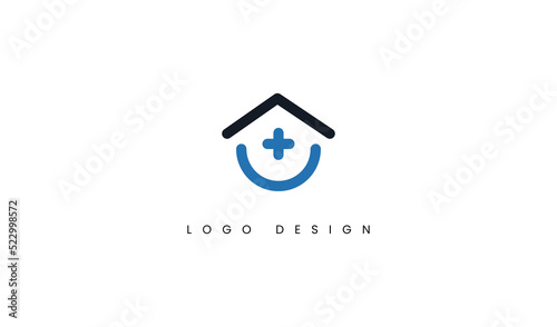 Hospital Logo. House with Cross Plus Sign Combination isolated on Double Background. Flat Vector Logo Design Template Element for Healthcare and Medical Logos