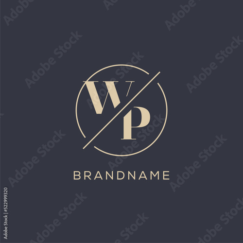 Initial letter WP logo with simple circle line, Elegant look monogram logo style