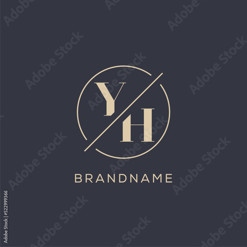 Initial letter YH logo with simple circle line, Elegant look monogram logo style photo