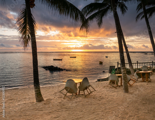 Sunrise at a hotel beach in Mauritius Belle Mare	
