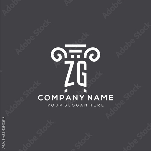 Monogram ZG logo for law firm with pillar icon in modern and creative geometric style