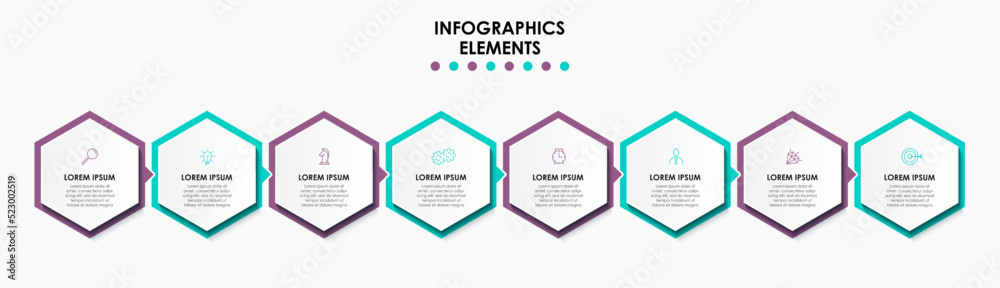 Vector Infographic design business template with icons and 8 options or steps. Can be used for process diagram, presentations, workflow layout, banner, flow chart, info graph Vector Infographic design business template with icons and 8 options or steps. Can be used for process diagram, presentations, workflow layout, banner, flow chart, info graph