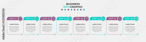Vector Infographic design business template with icons and 8 options or steps. Can be used for process diagram  presentations  workflow layout  banner  flow chart  info graph
