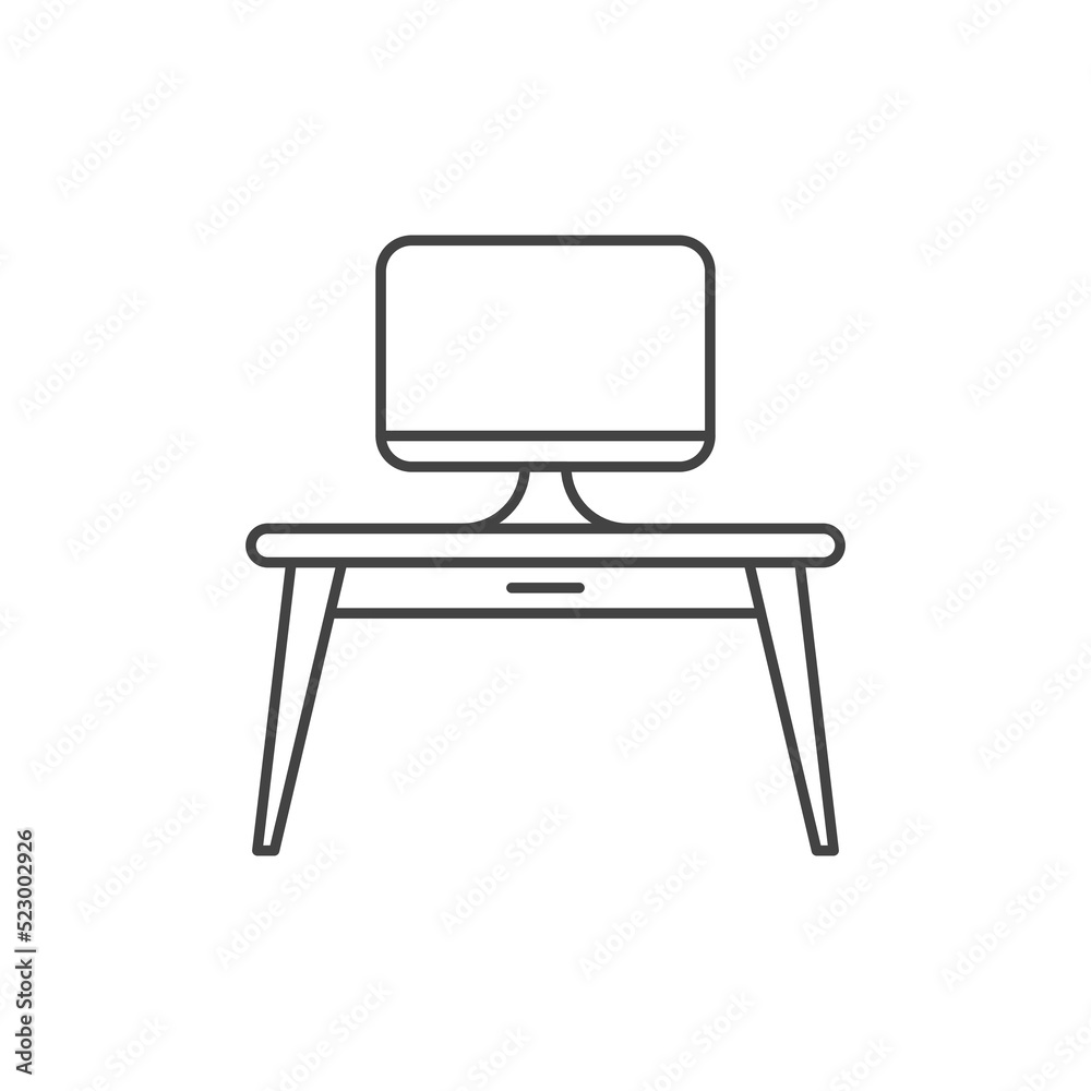 Office workspace desk icon. Computer with table icon. desk and desktop furniture office icon vector illustration design Office workspace desk icon. Computer with table icon. desk and desktop furniture office icon vector illustration design