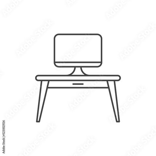 Office workspace desk icon. Computer with table icon. desk and desktop furniture office icon vector illustration design