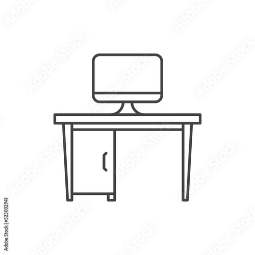 Office workspace icon vector outline illustration. desk and desktop furniture office icon vector illustration design