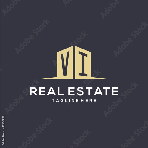 Monogram VI logo for construction with simple building shape icon design