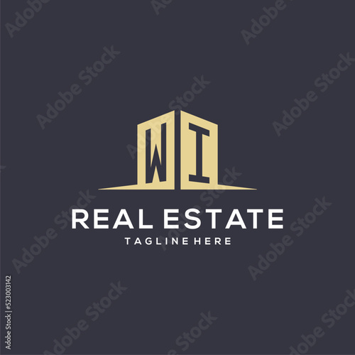Monogram WI logo for construction with simple building shape icon design