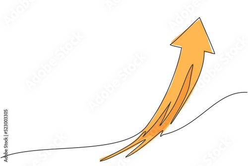 Single one line drawing of flying up arrow symbol on the sky. Business finance growth graph minimal concept. Modern continuous line draw design graphic vector illustration