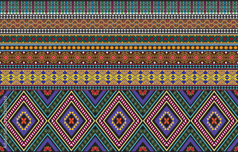 Oriental ethnic geometry ikat seamless pattern traditional design for background, rug, wallpaper, clothing, wrap, batik, cloth, embroidery style vector illustration. Oriental ethnic geometry ikat seamless pattern traditional design for background, rug, wallpaper, clothing, wrap, batik, cloth, embroidery style vector illustration.