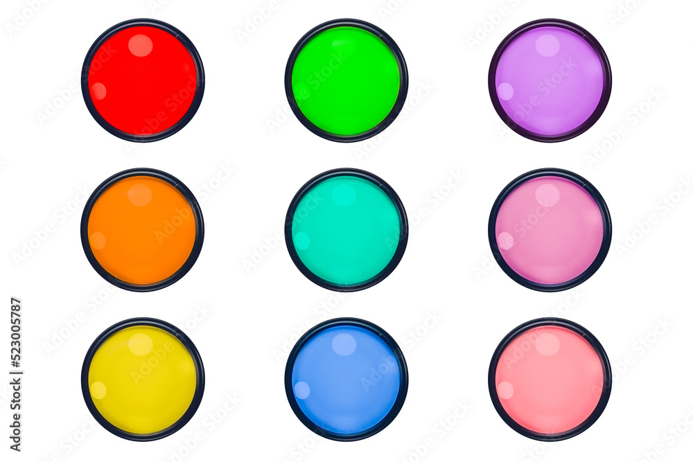 nine colored lenses,illustration isolated on transparent background nine colored lenses,illustration isolated on transparent background