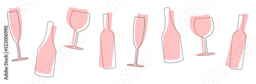 Wine bottle with wine glass icon or silhouette. Alcohol symbol. Vector illustration.	
