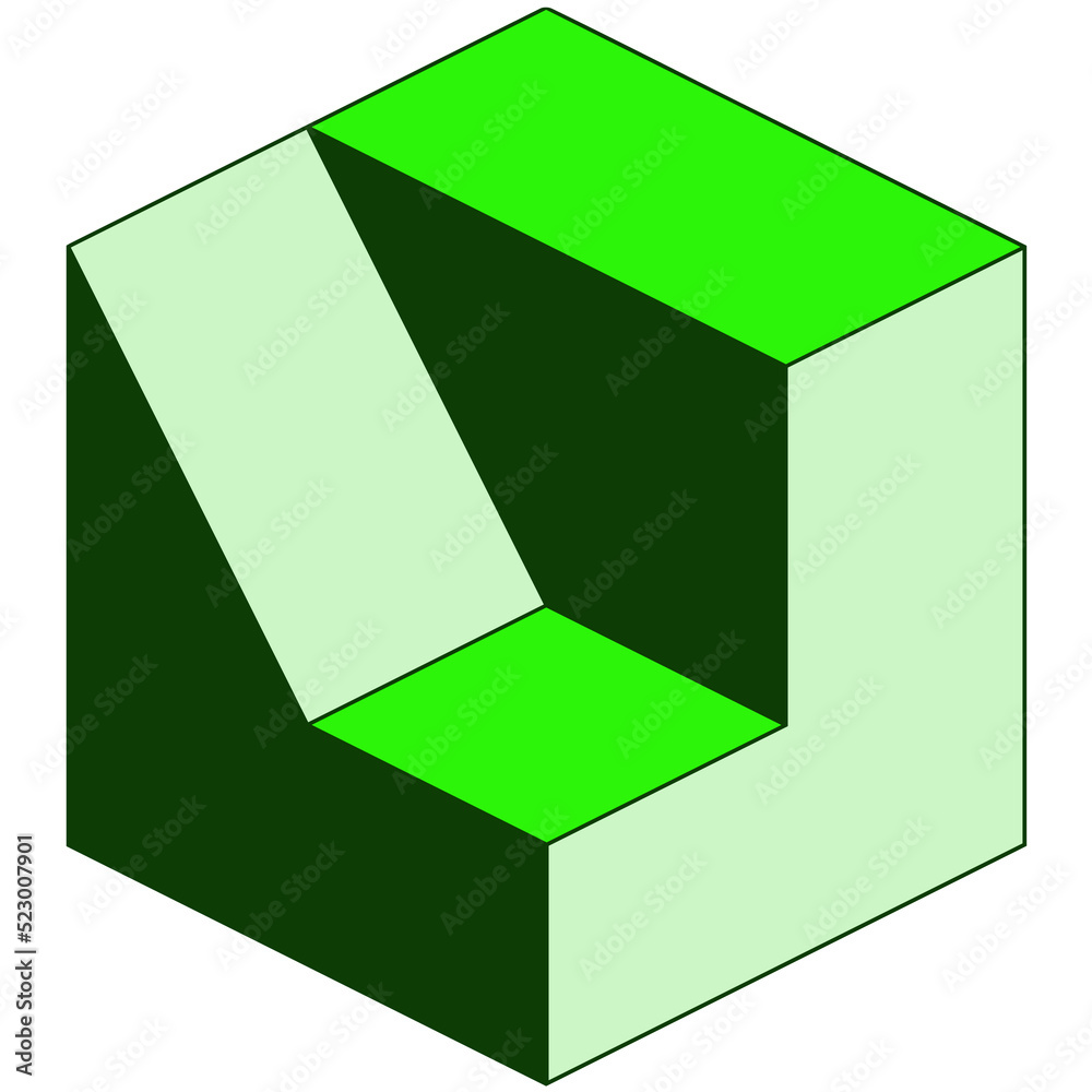 image of an optical illusion of a three-dimensional cube with an insert
