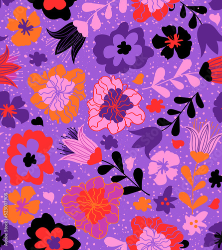 Spring and summer floral seamless pattern for kids  raster version