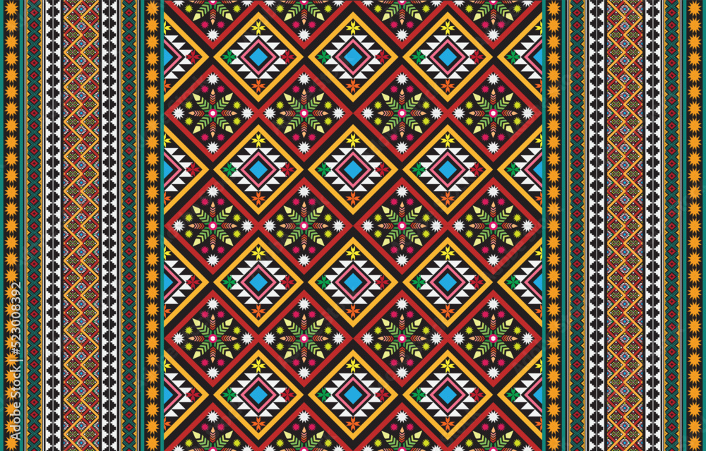 Aztec ethnic background design vector with a seamless pattern. Traditional motifs are illustrated. Element of a seamless pattern template